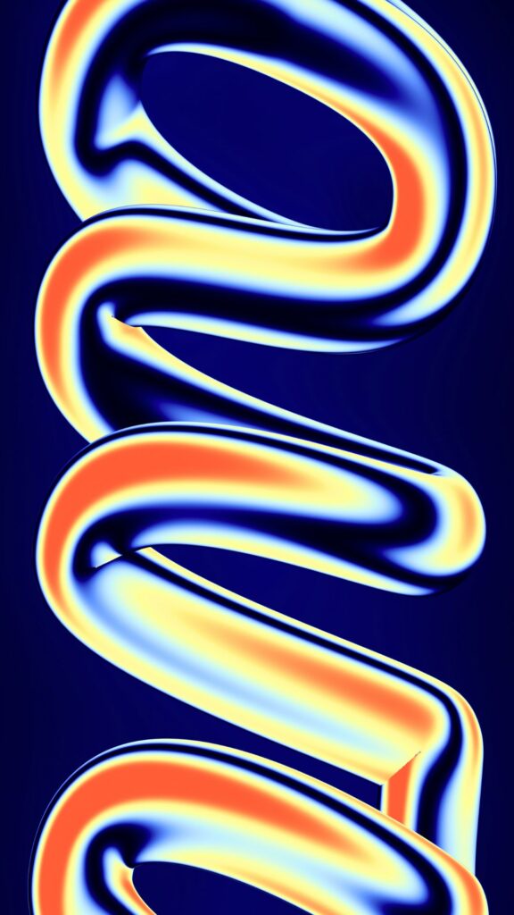 Hoạ tiết uốn lượn cam và xanh, tương phản rực rỡ