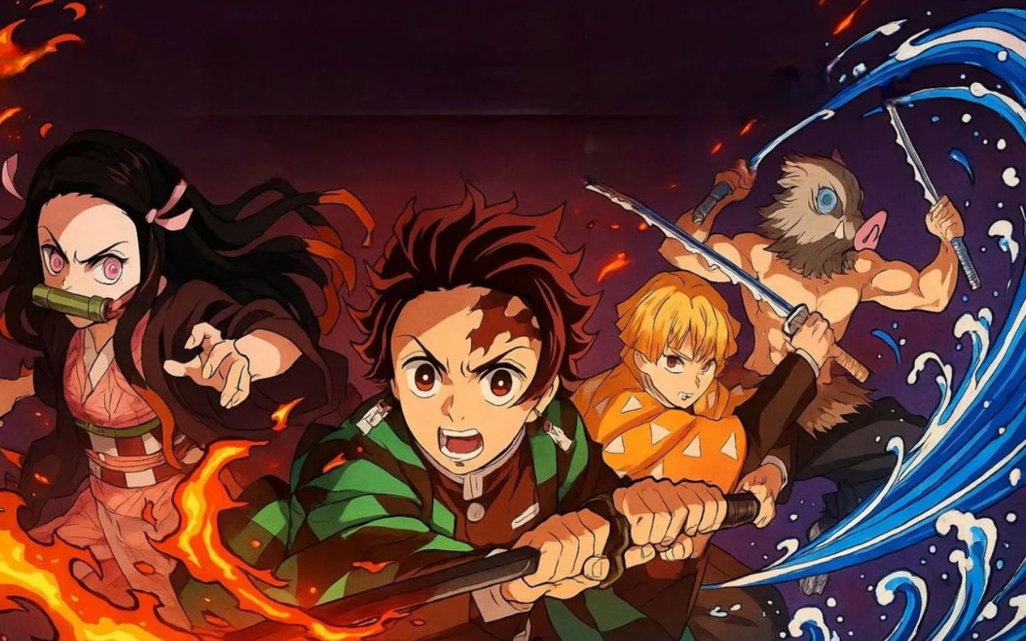 Tải ngay hình nền bộ tứ bá đạo Kimetsu No Yaiba: Tanjiro, Nezuko, Zenitsu, Inosuke 10 Bộ tứ bá đạo Kimetsu No Yaiba