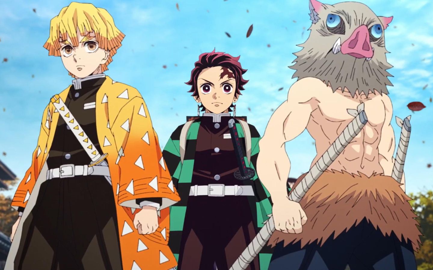 Tải ngay hình nền bộ tứ bá đạo Kimetsu No Yaiba: Tanjiro, Nezuko, Zenitsu, Inosuke 3 Zenitsu Agatsuma, Tanjiro Komado và Inosuke Hashibira