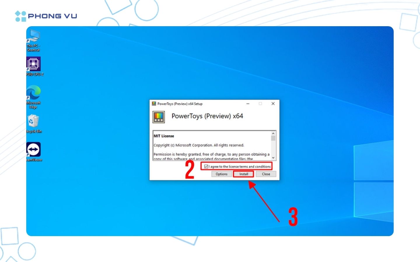 Bạn chọn tích vào mục I agree to the license terms and conditions rồi nhấn Install