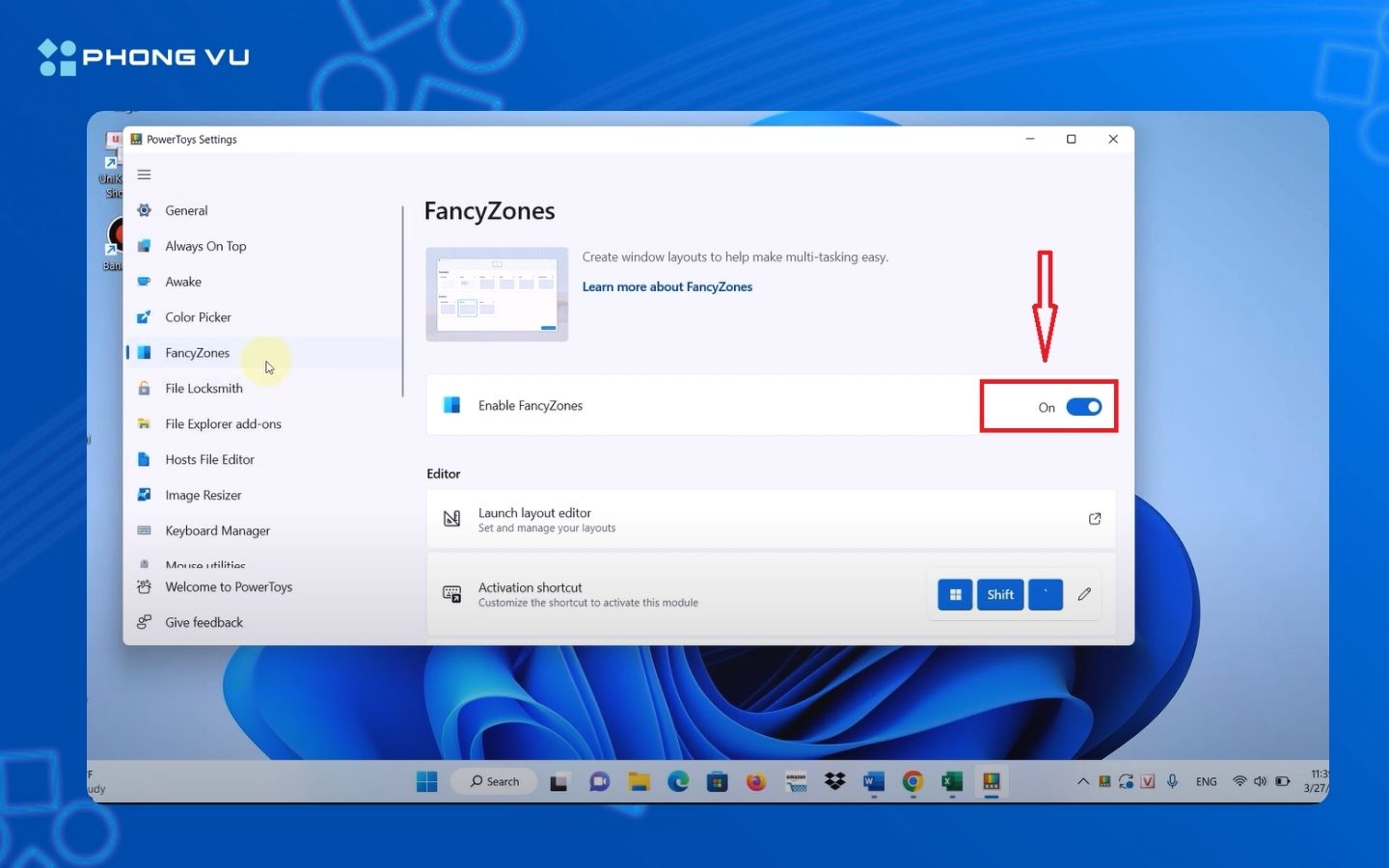 Chọn bật Enable FancyZones