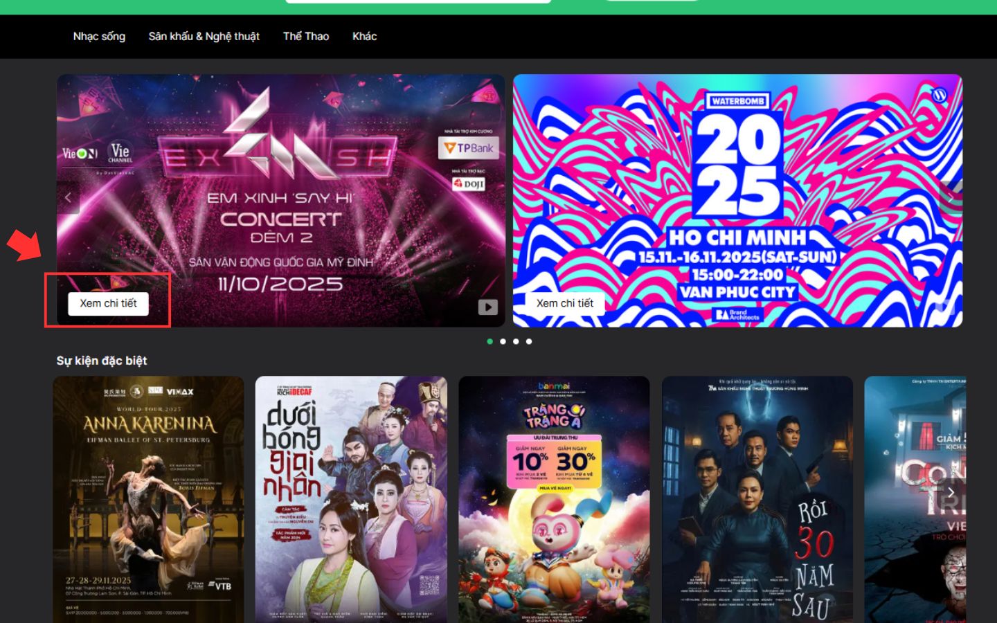 Truy cập vào Ticketbox.vn và tiến hành đăng nhập hoặc đăng ký tài khoản