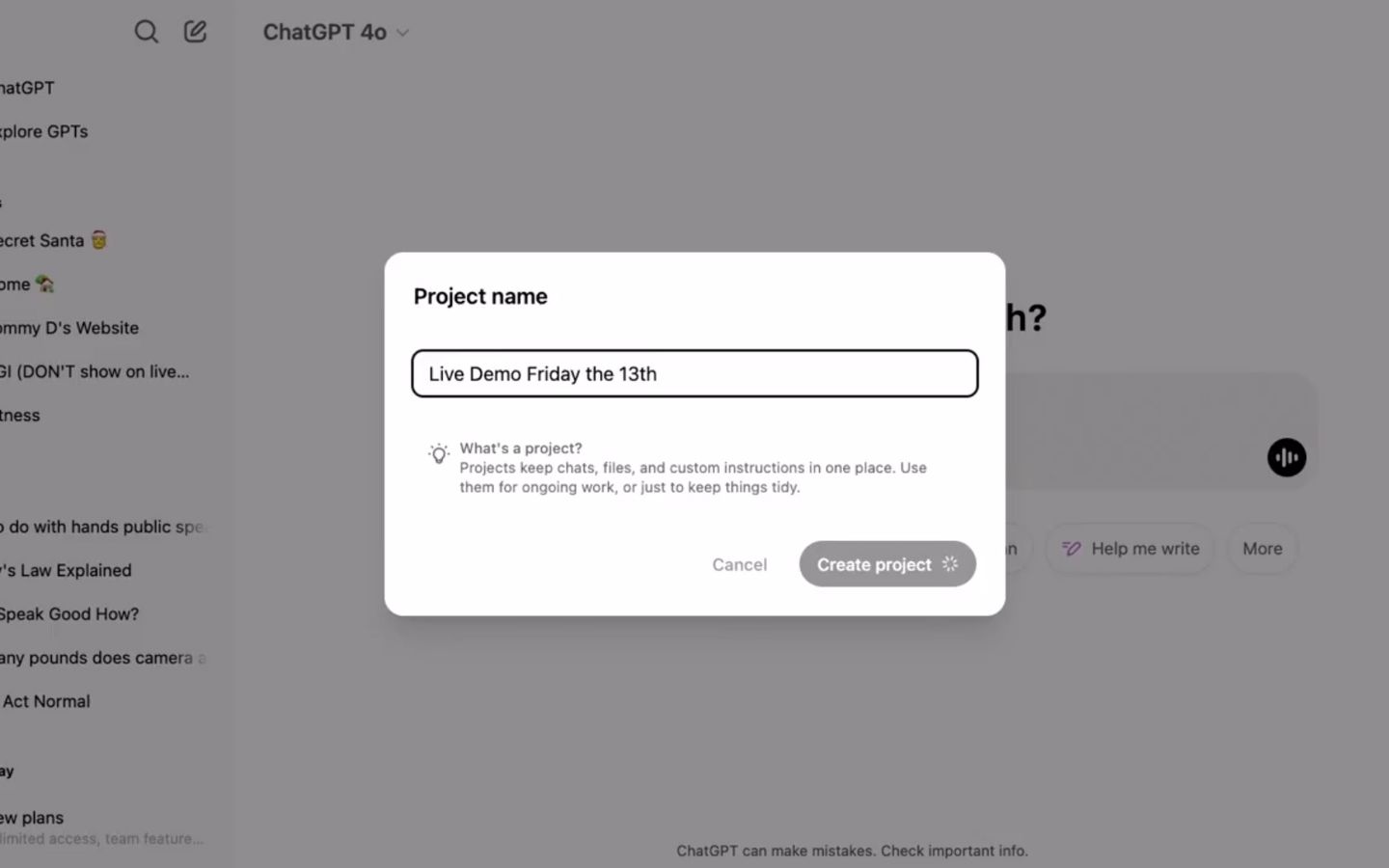 Người dùng dù có trả phí hay không đều có thể sử dụng ChatGPT Projects