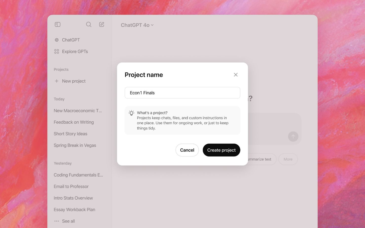 ChatGPT Projects hiện đã có sẵn trên web và ứng dụng