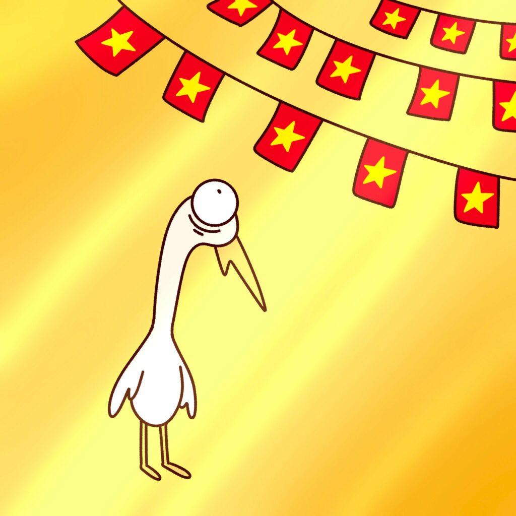 Lá cờ đỏ tung bay, rực rỡ dưới bầu trời