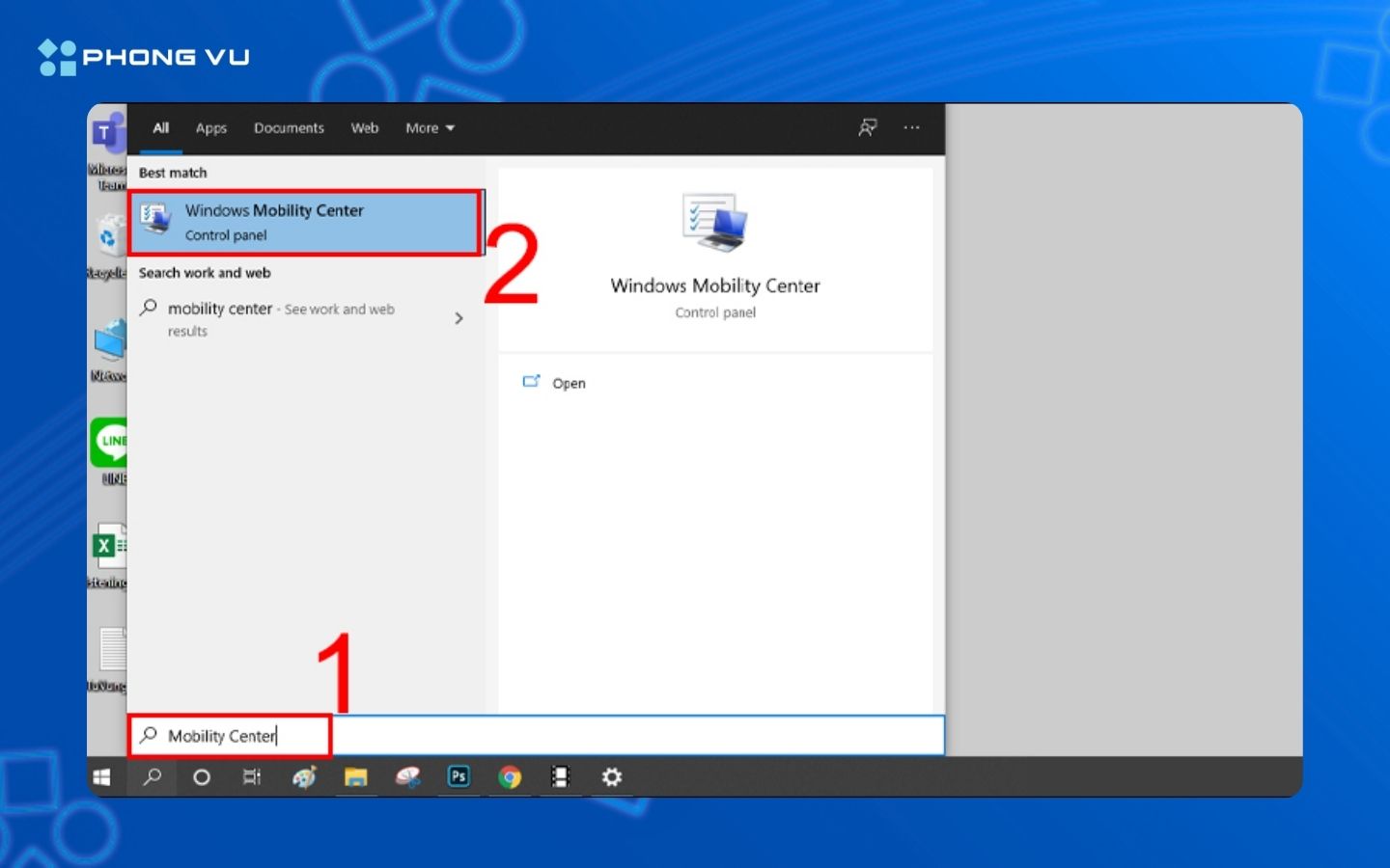 Truy cập vào Windows Mobility Center để chỉnh độ sáng màn hình Win 10