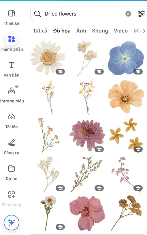 Template hoa với nhiều lựa chọn khác nhau cho người dùng