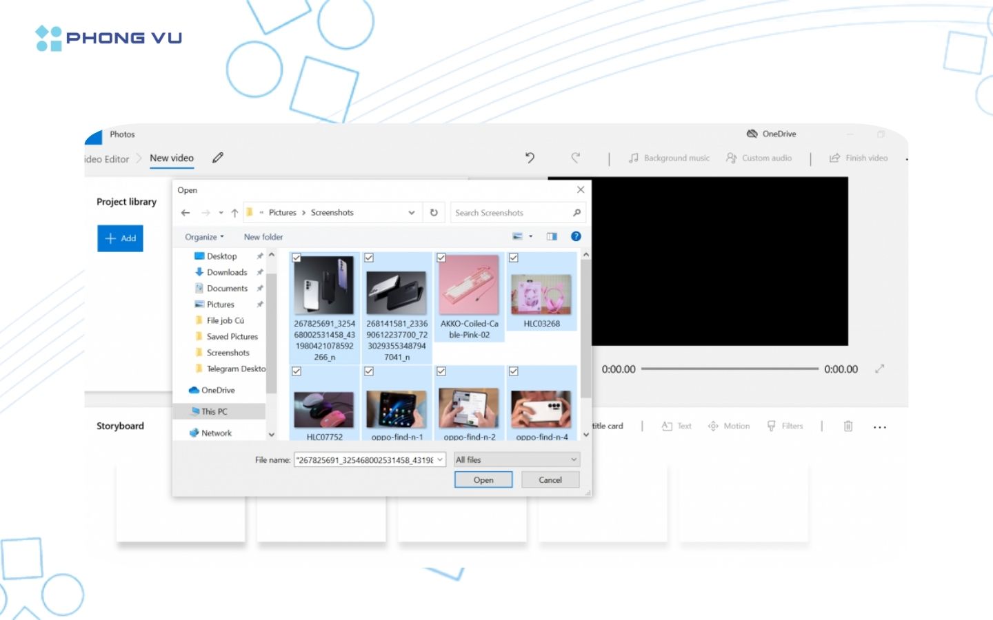 Chọn ảnh và video thêm vào Project Library