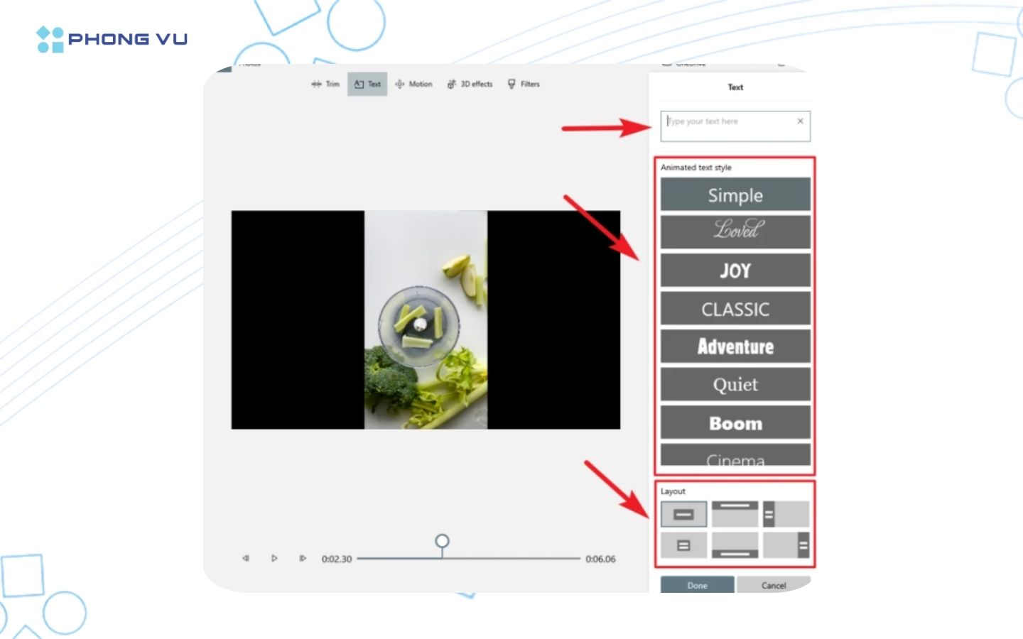 Lựa chọn phông chữ và vị trí cho văn bản