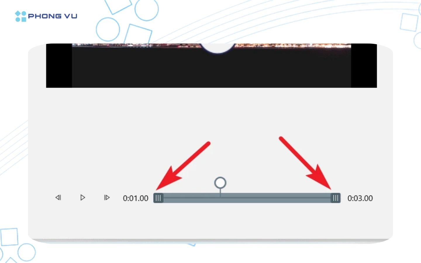 điều chỉnh thời gian hiển thị hiệu ứng bằng cách kéo các con trỏ trên dòng thời gian video