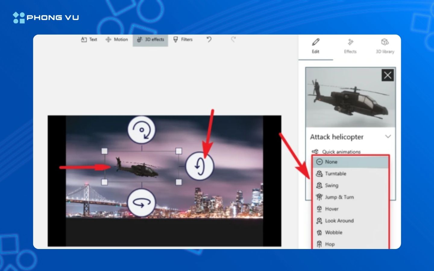 Định vị  và xoay trên trục để định vị theo kết quả mong muốn