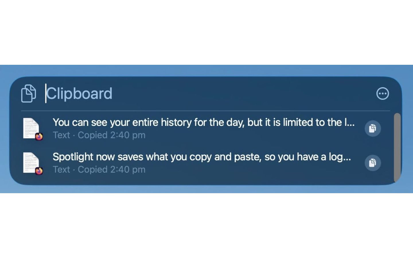 Xem lại lịch sử sao chép Clipboard trong Spotlight 