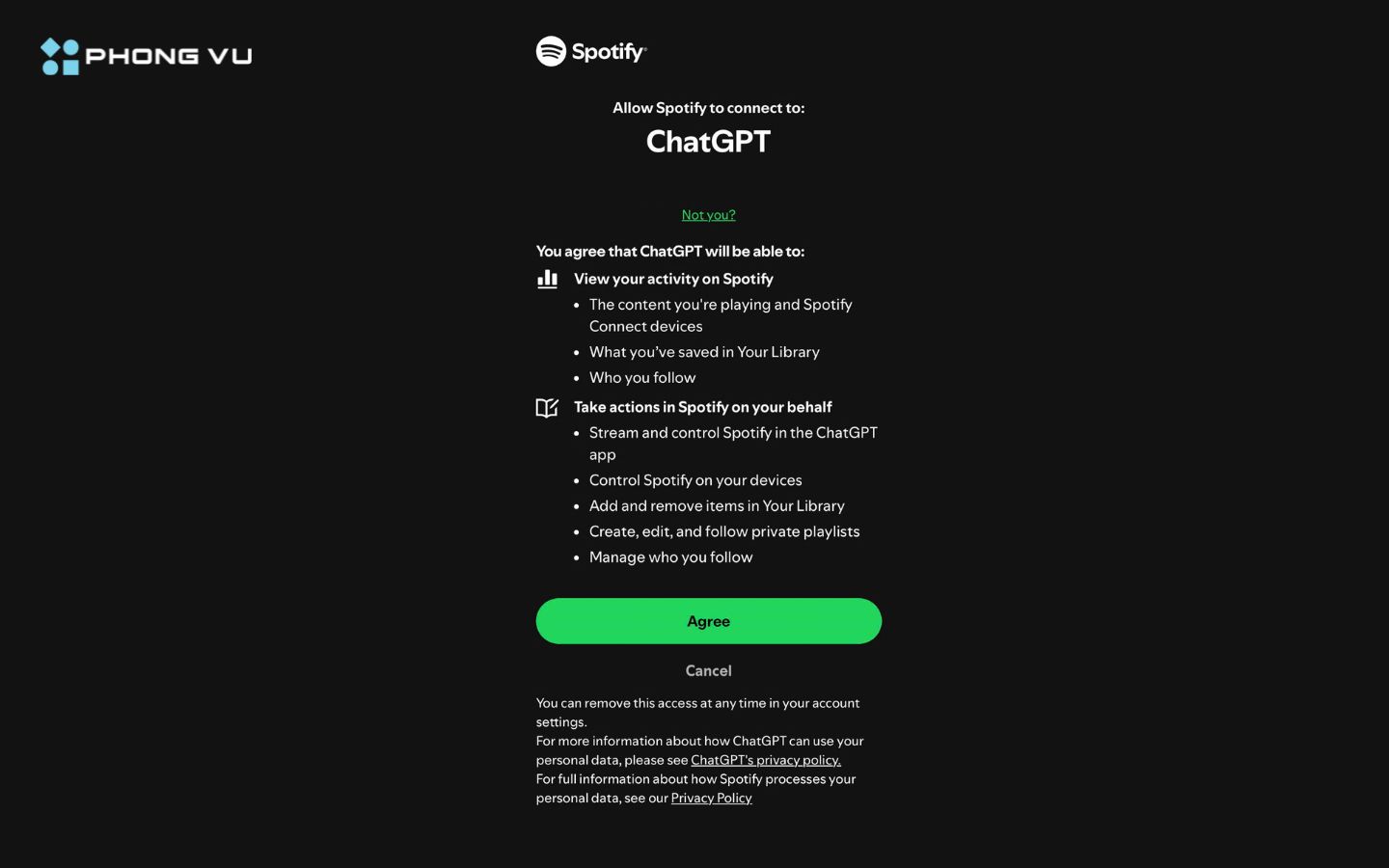 ChatGPT cần cung cấp các quyền truy cập về thông tin