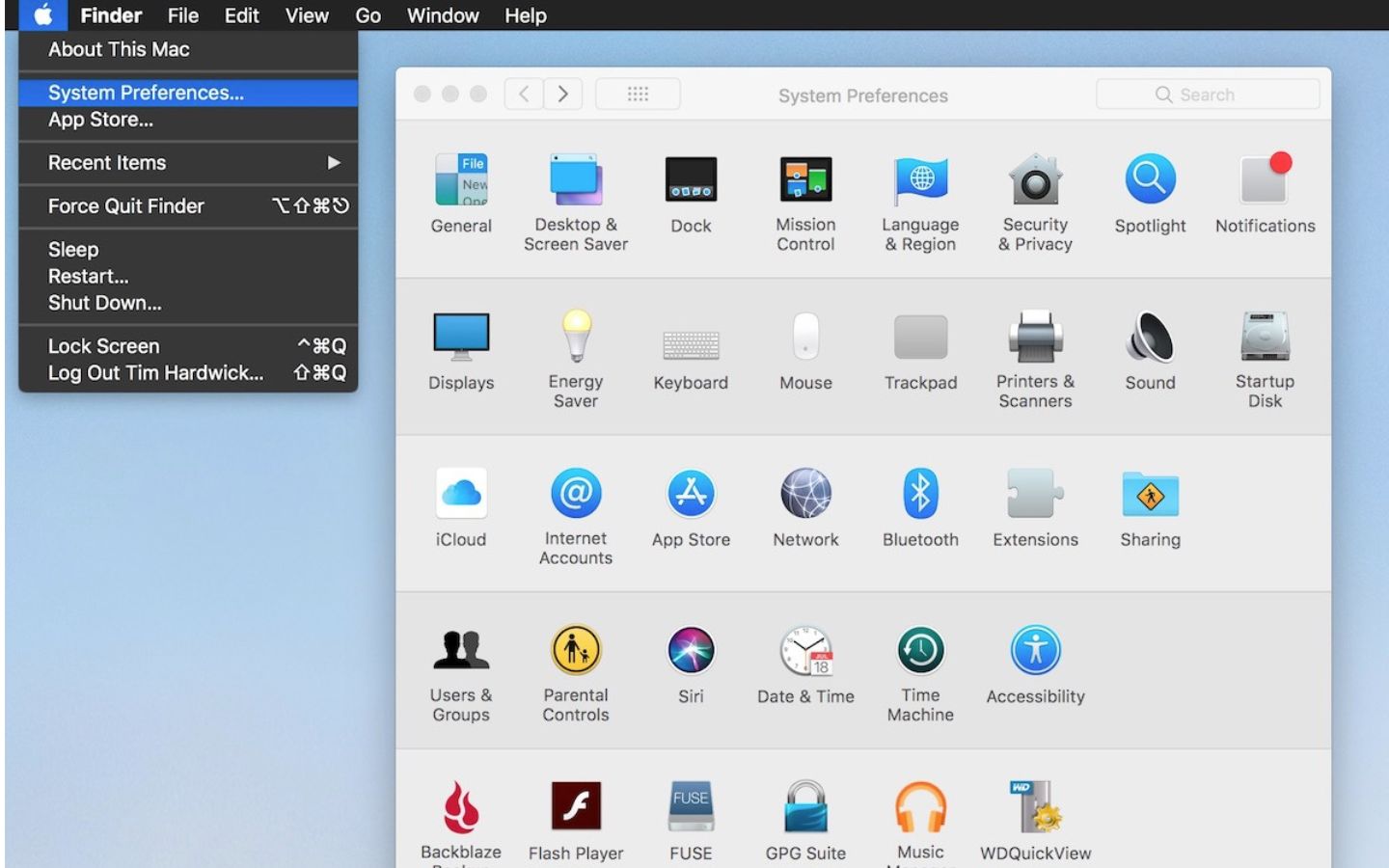 Giao diện trang System Preferences