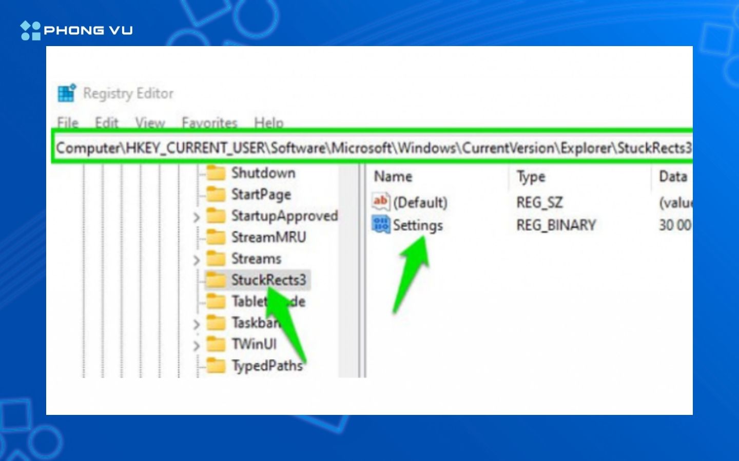 Mở Start => vào Registry Editor và nhập dòng sau vào thanh trên 