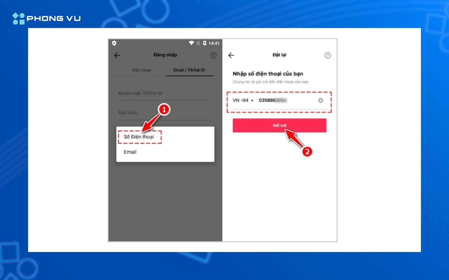 Bạn chọn chữ Đăng nhập màu đỏ ở phía bên dưới màn hình rồi chọn mục Số điện thoại/ Email / Tiktok ID.