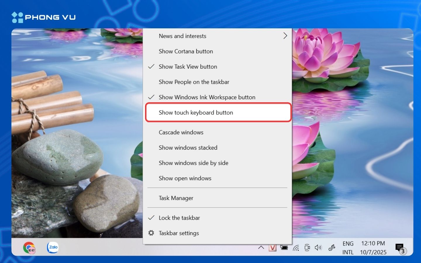 Show touch keyboard button