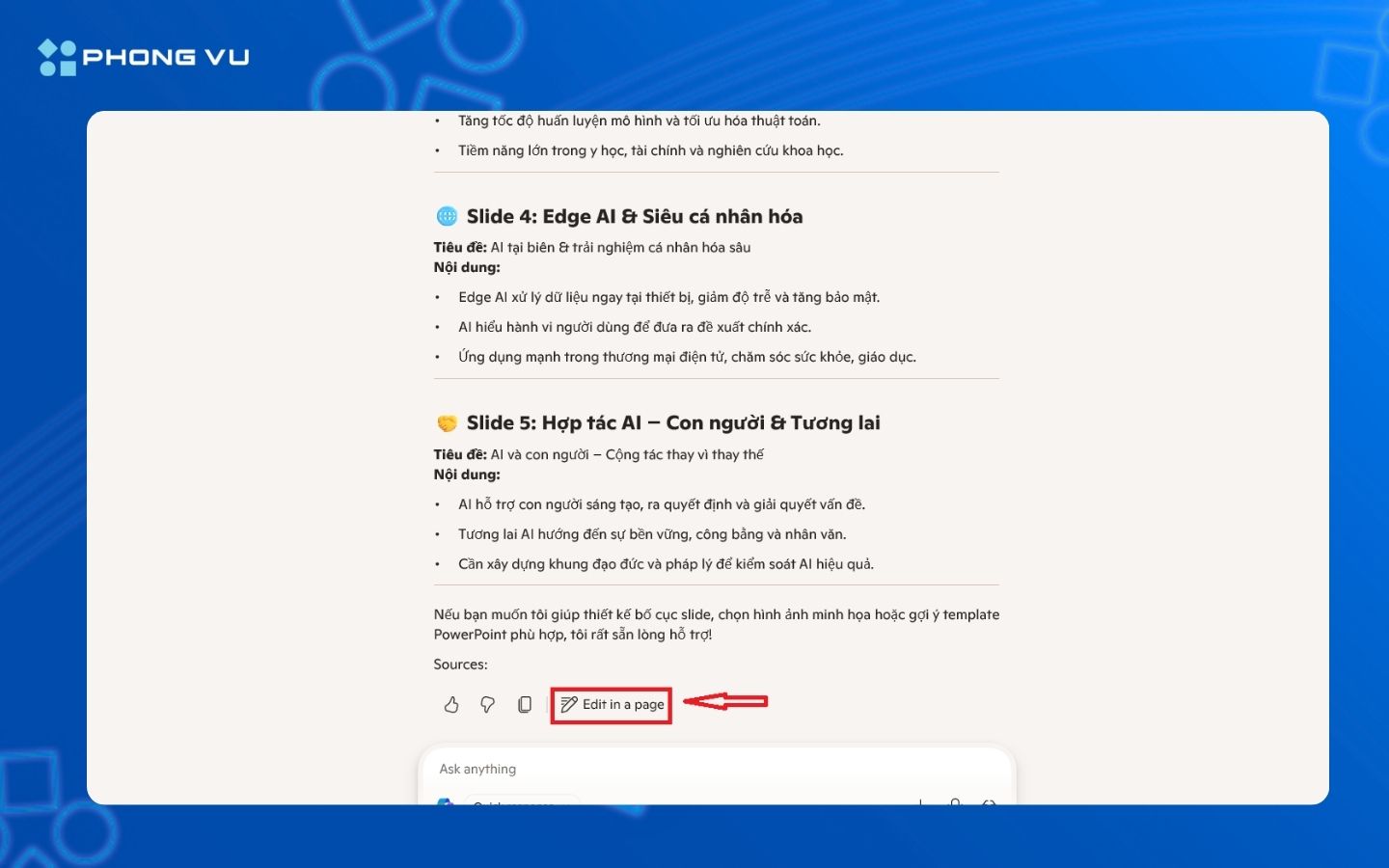 Chọn mục Edit in a Page tại phần cuối trang