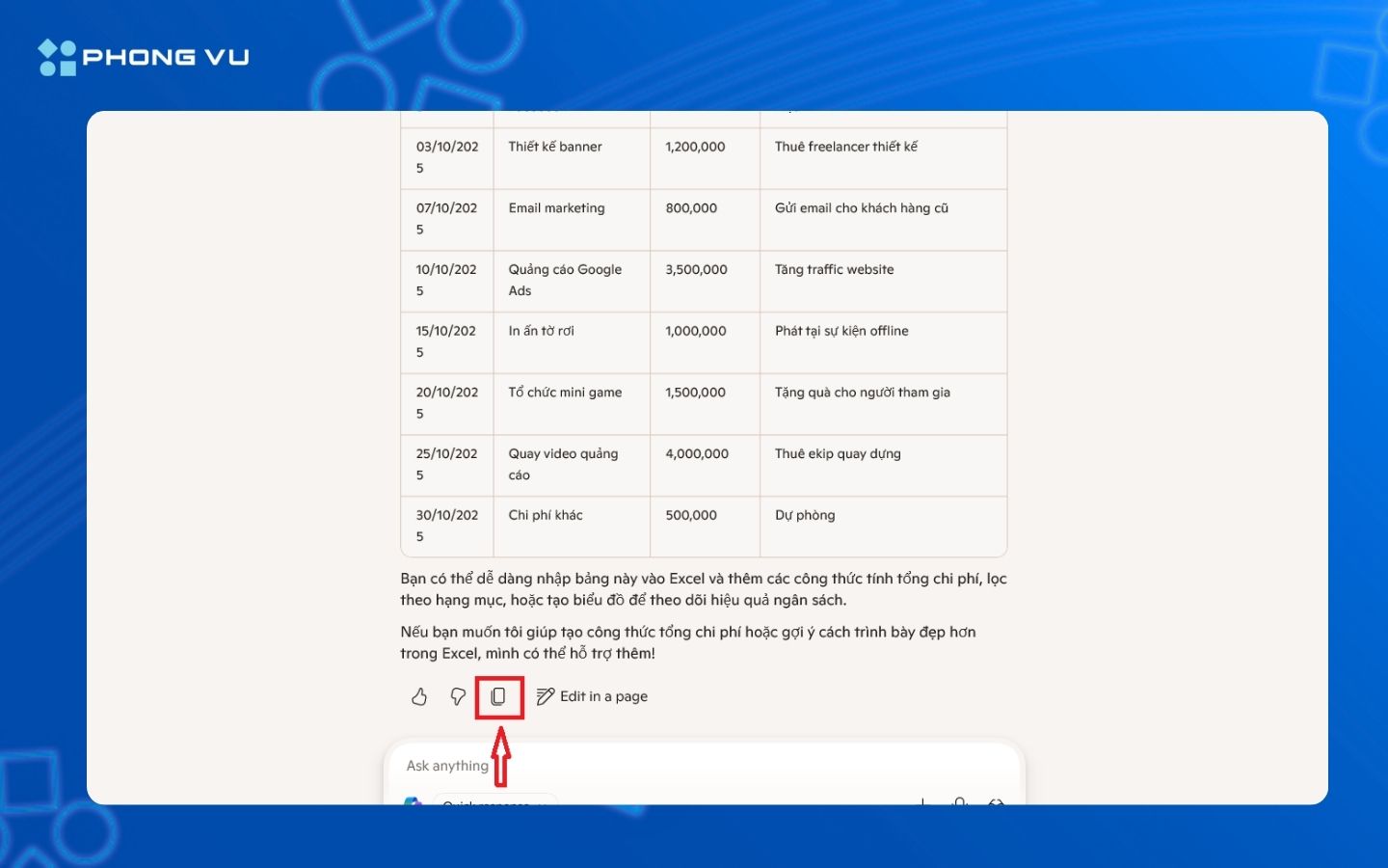 Chọn sao chép văn bản và dán vào Excel
