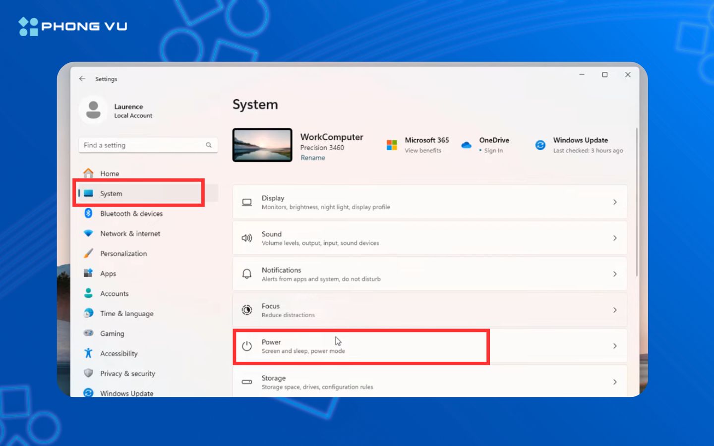 trong System nhấn chọn Power