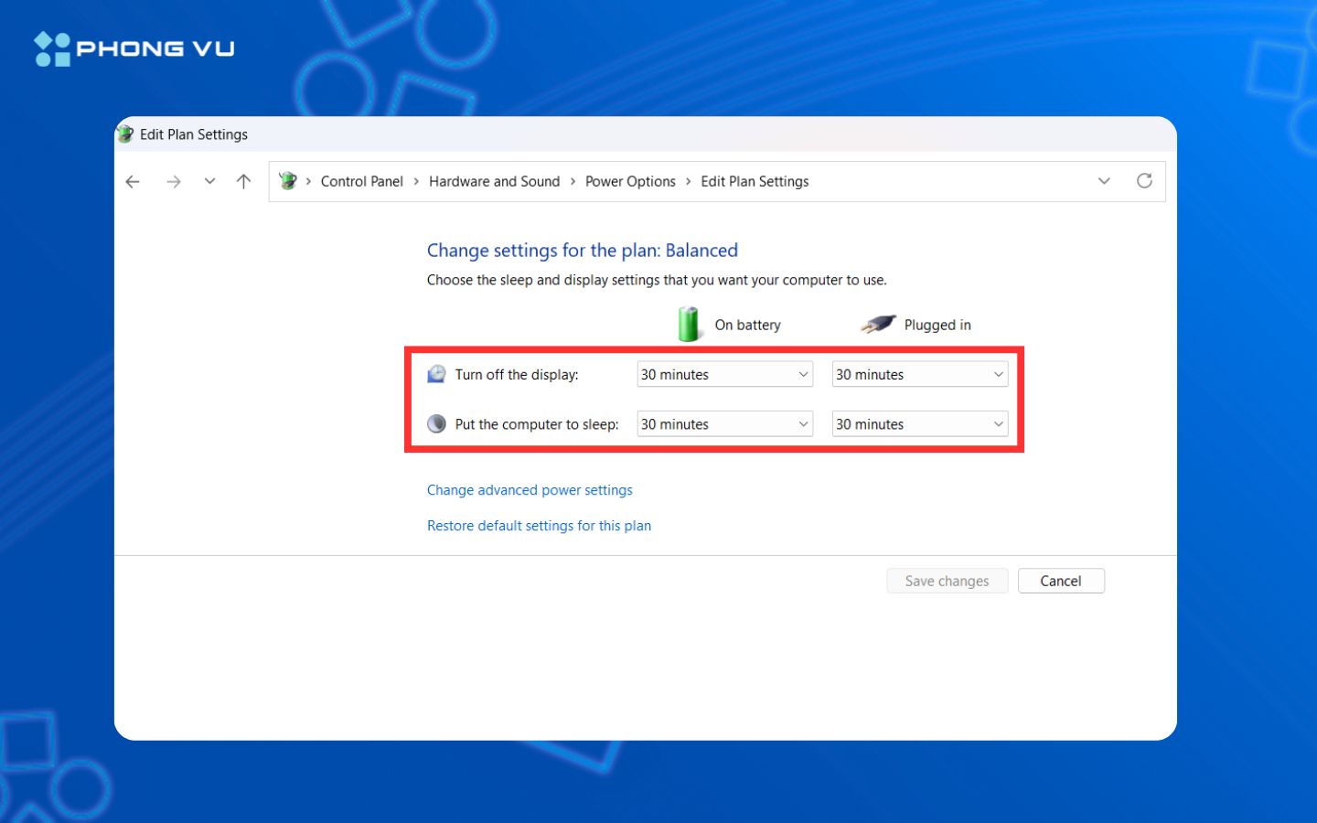 cai dat thoi gian tat man hinh may tinh 15