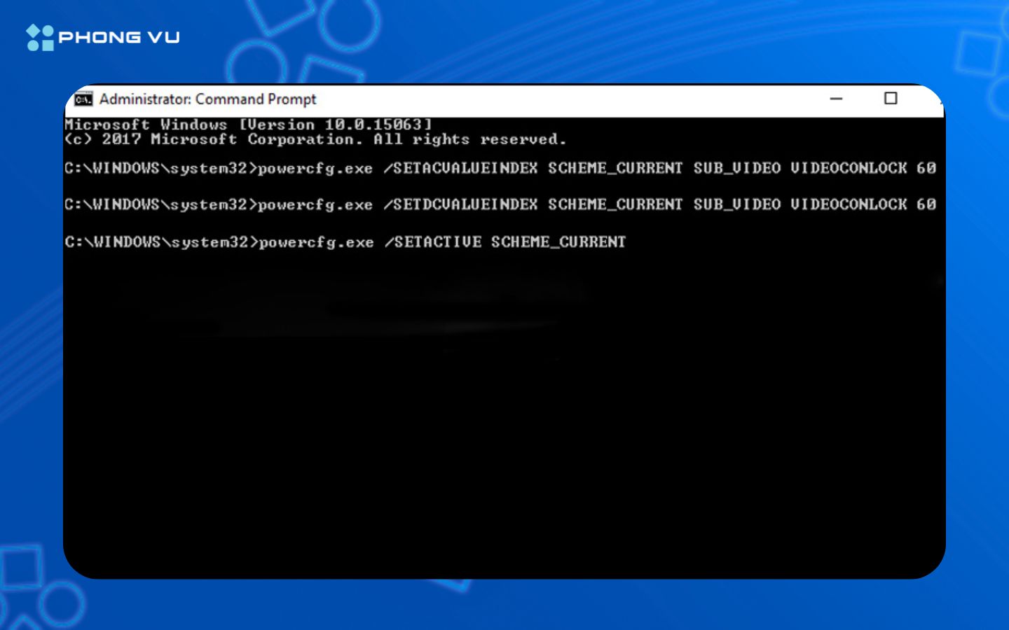 Nhập lệnh sau để thay đổi thời gian tắt màn hình