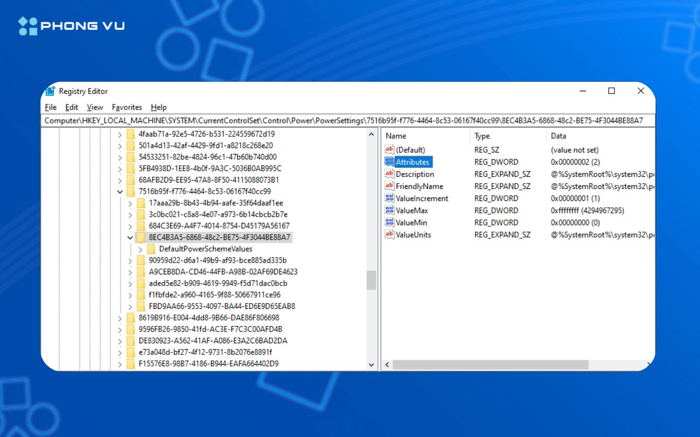 tìm khóa Attributes và đổi giá trị