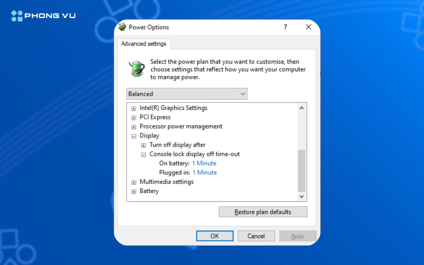 mục Console lock display off timeout