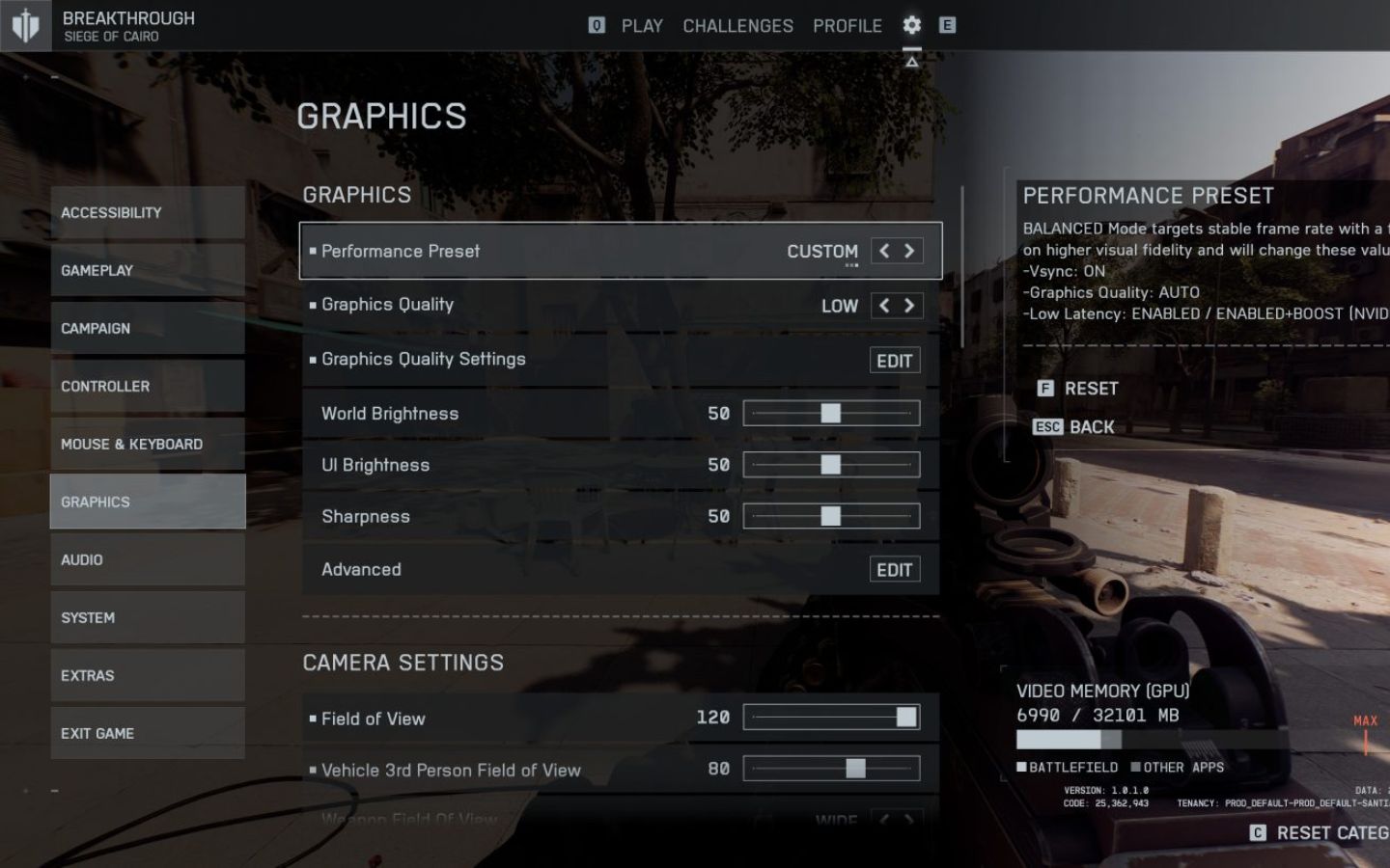 Menu cài đặt đồ họa bao gồm 7 lựa chọn cơ bản