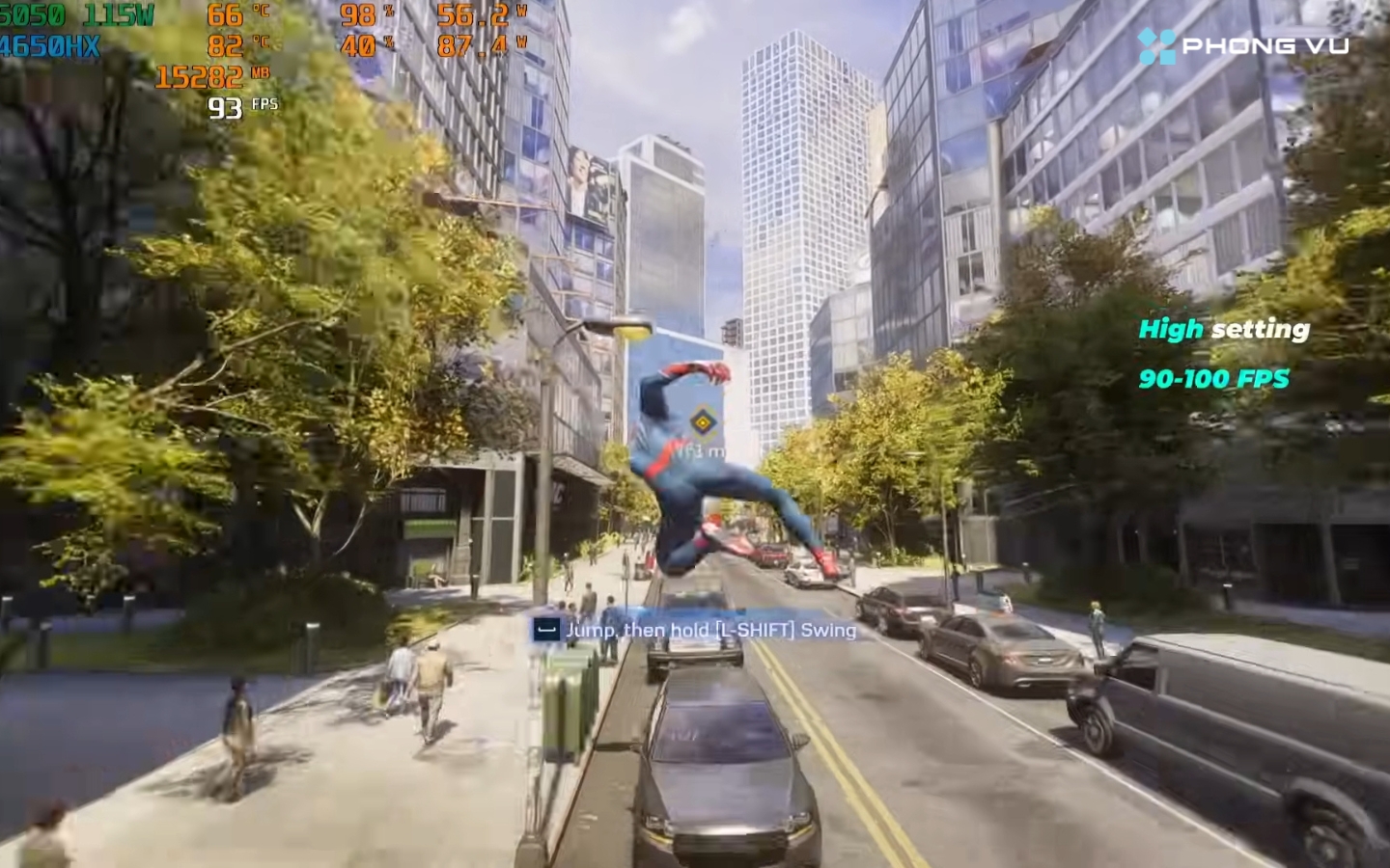  Trong Spider-Man 2 ở thiết lập cao, FPS ổn định 90-100, nhưng có hiện tượng giật lag