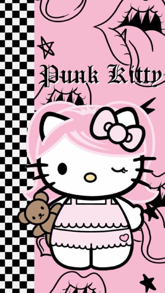 Hình nền Hello Kitty y2k ôm gấu