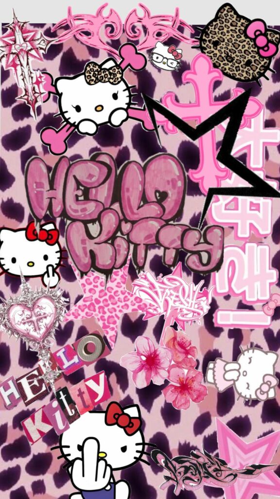 Hình nền Hello Kitty y2k họa tiết da beo