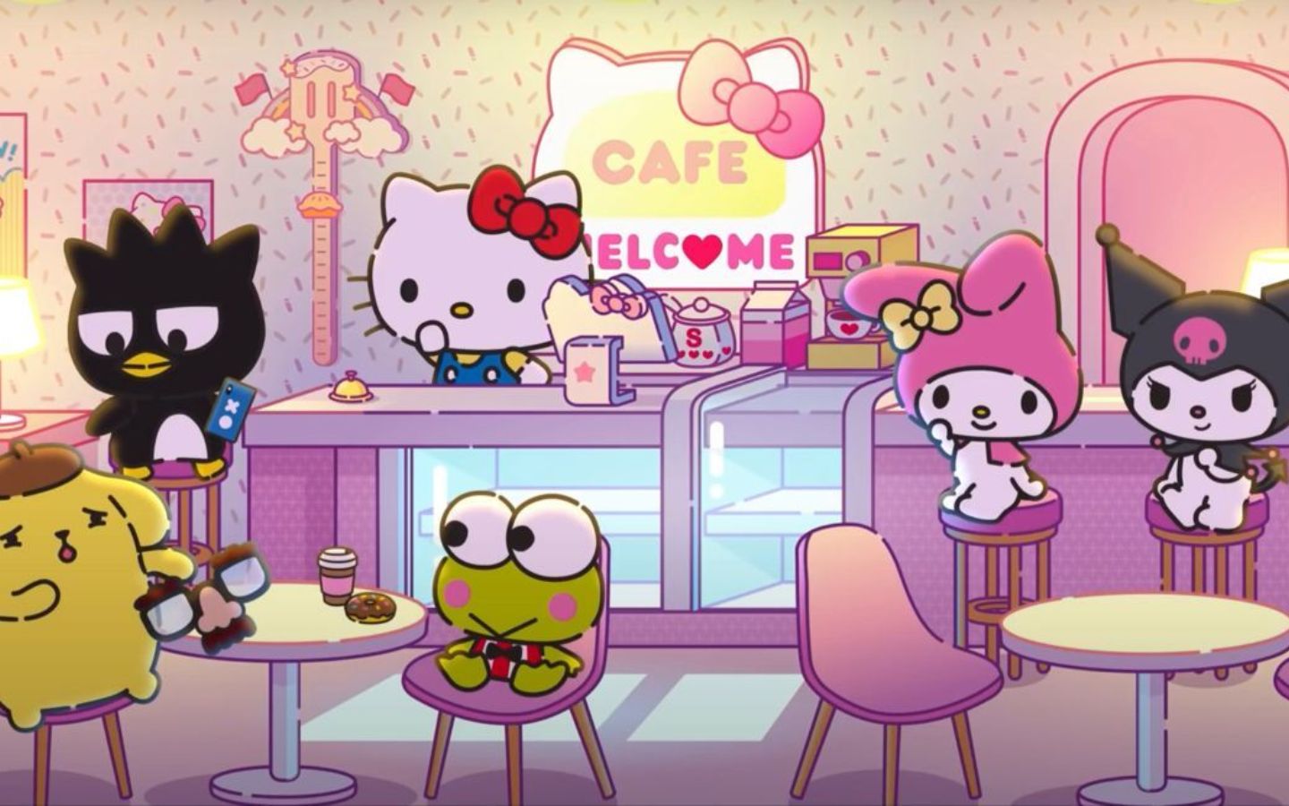 Hình nền quán cà phê Hello Kitty