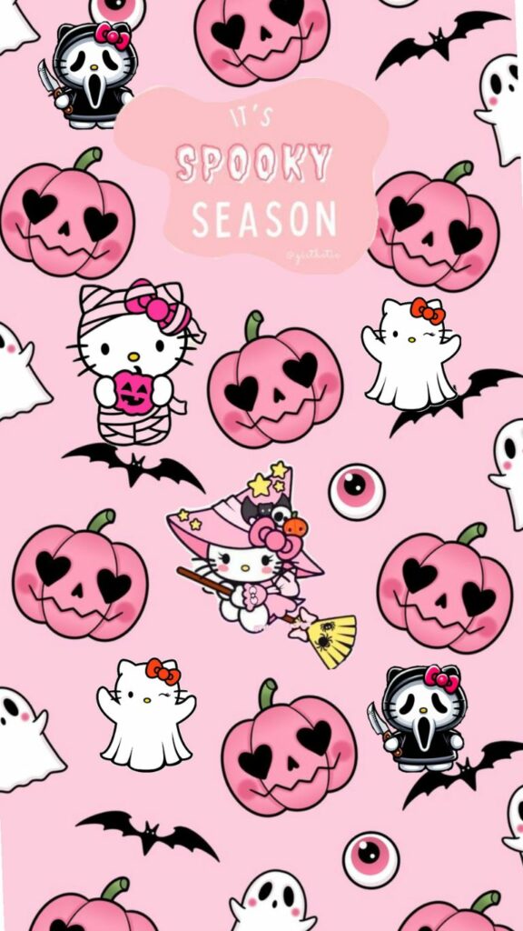 Hình nền Hello Kitty halloween màu hồng