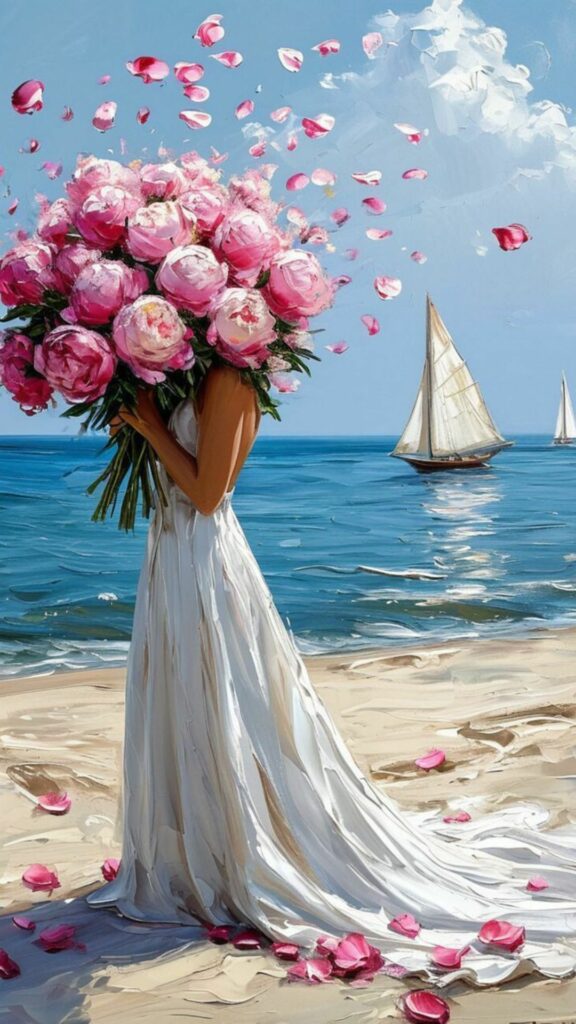 Cô gái ôm bó hoa biển