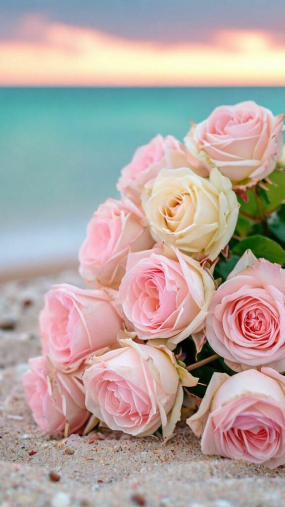 Hồng kem dịu dàng bên biển