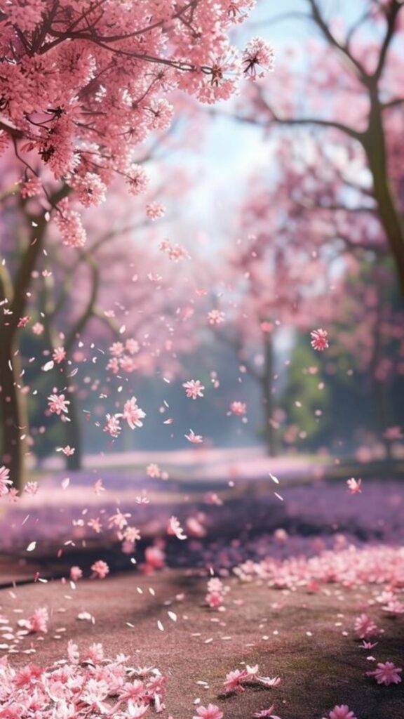 Hàng cây hoa anh đào rực rỡ