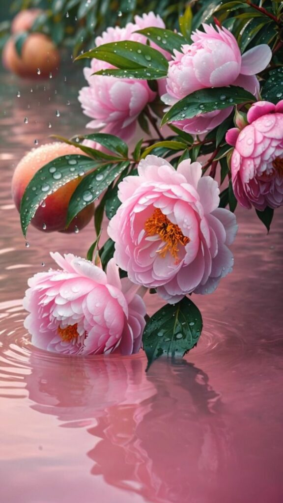 Mẫu đơn hồng dưới mưa xuân