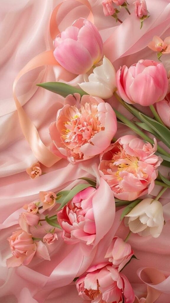 Dải lụa mềm mại, hoa mẫu đơn