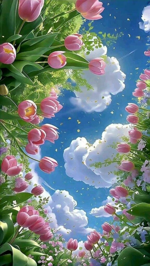 Tulip bay dưới trời xanh mây