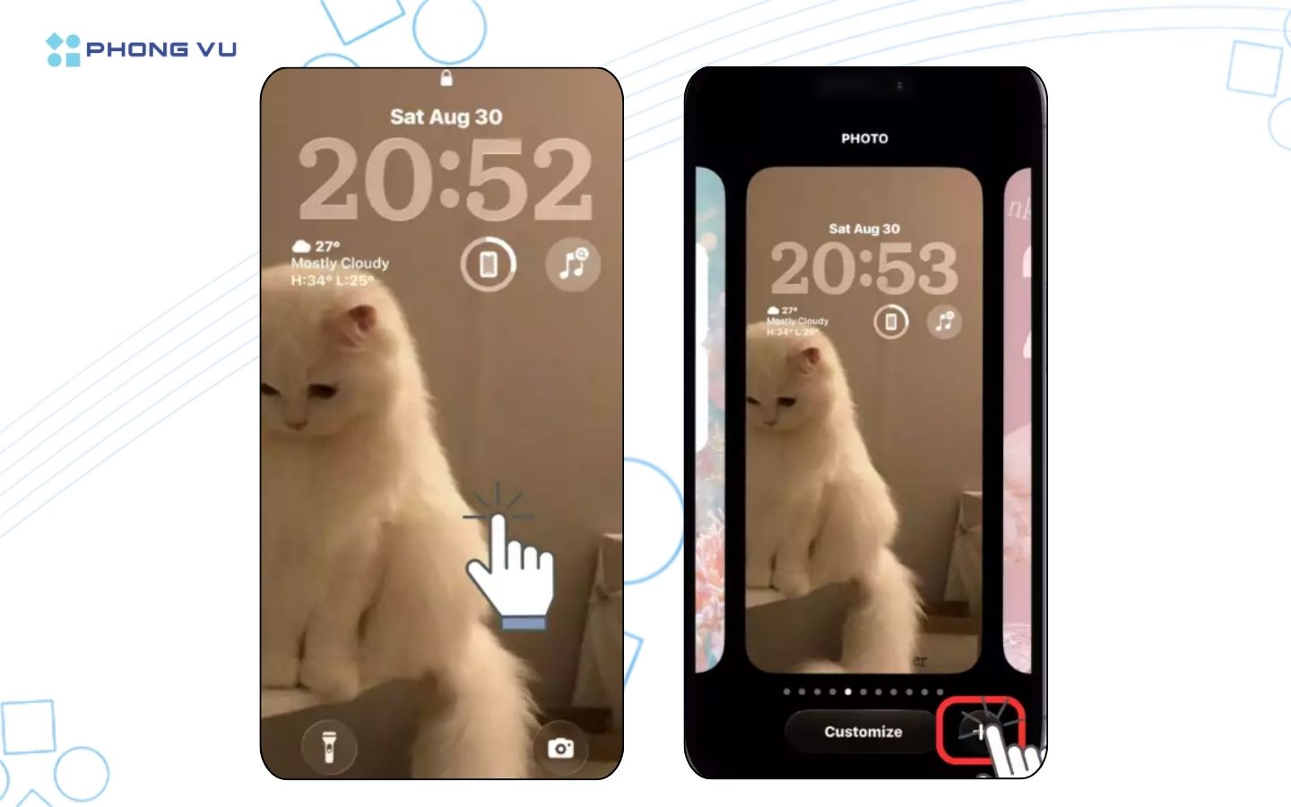 Mở khóa iPhone rồi chạm giữ vào màn hình khóa