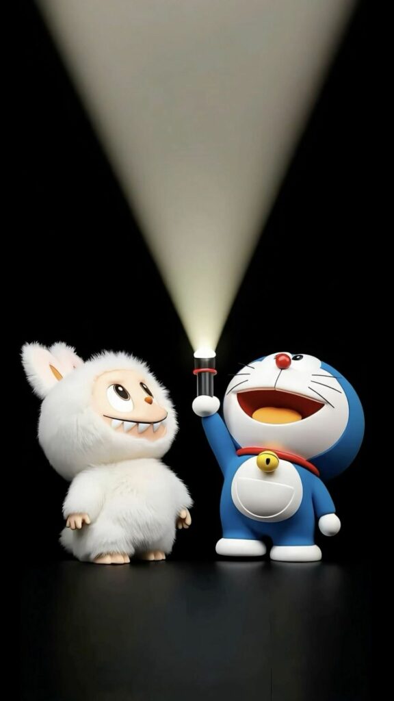 Doraemon và Labubu, bạn bè dưới ánh sáng