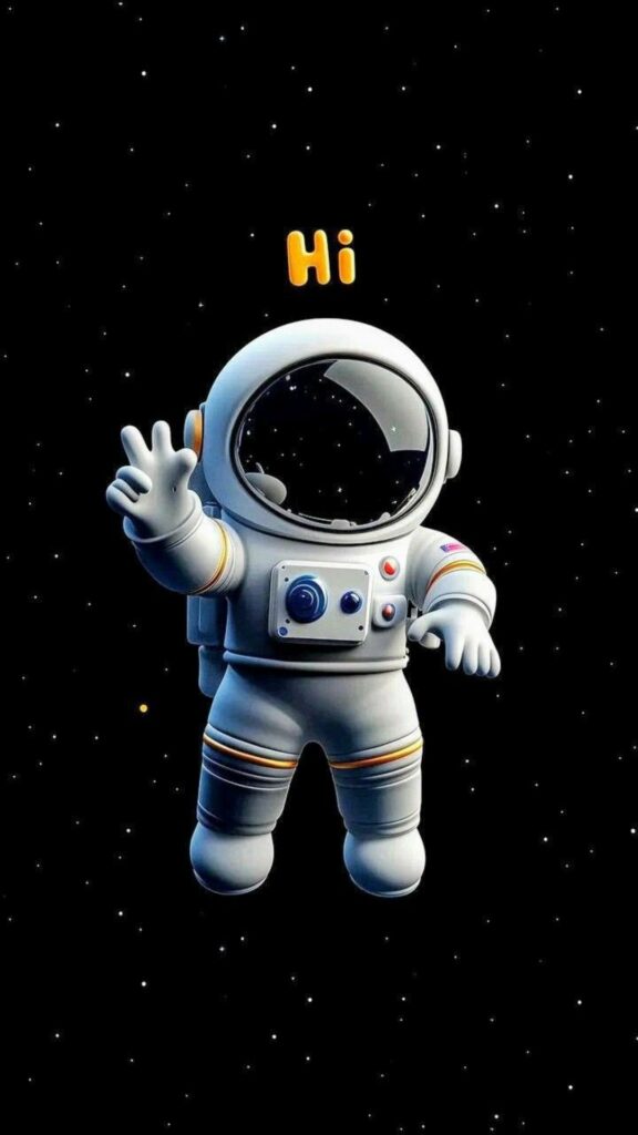 Chào! Phi hành gia dễ thương trên nền đen tối giản