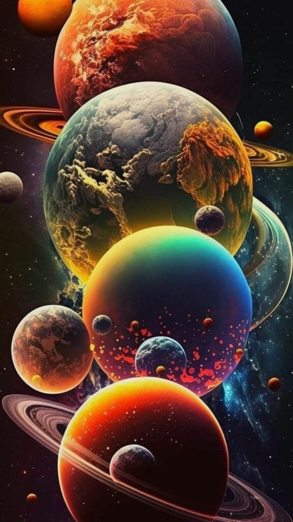 Cụm hành tinh màu neon, rực rỡ giữa không gian sâu