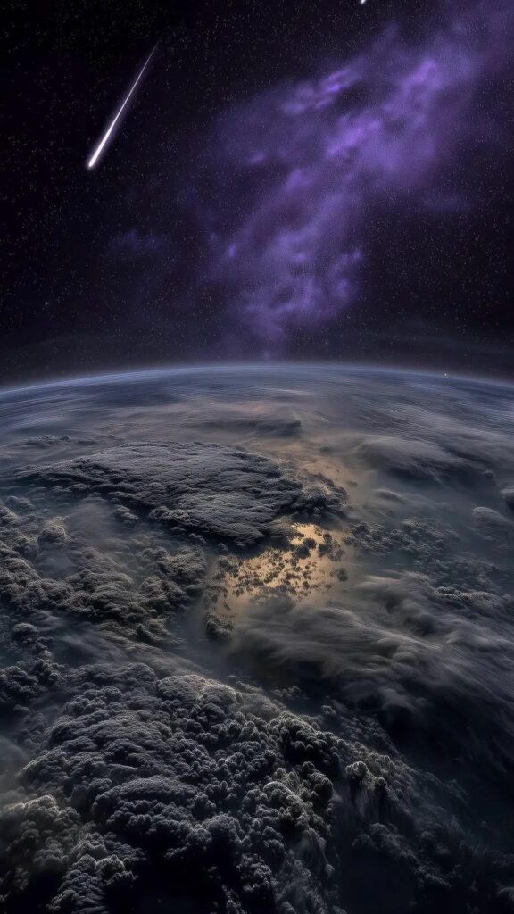 Sao băng rơi, nhìn Trái Đất từ vũ trụ tối