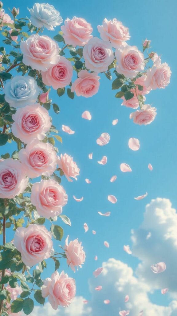 Vòm hoa hồng 3D, bầu trời xanh lãng đãng