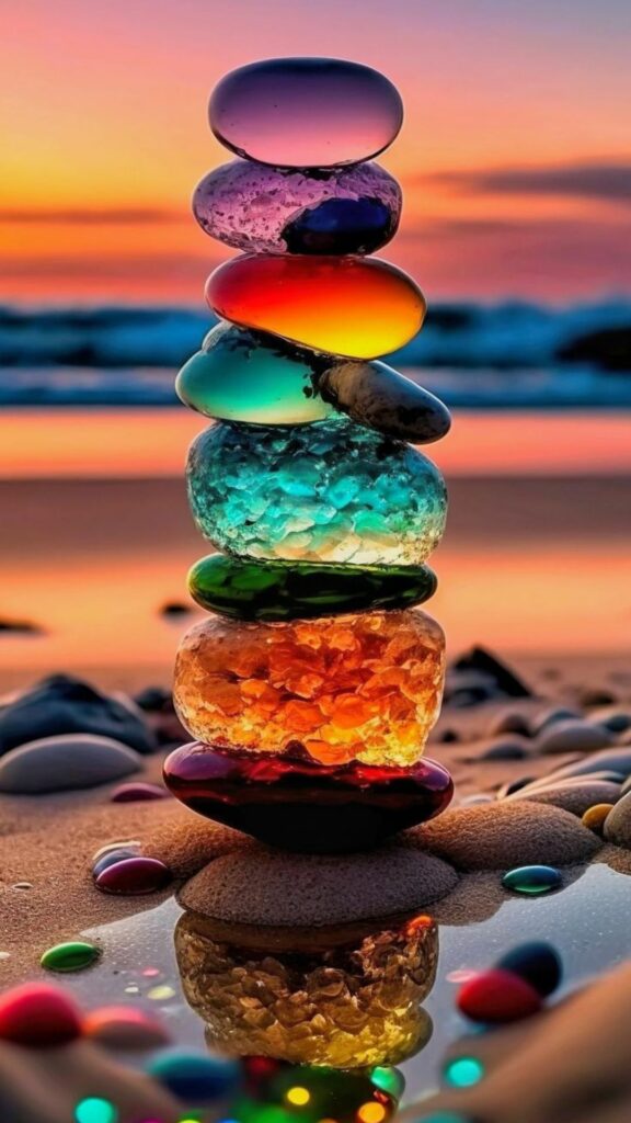 Đá cân bằng màu sắc, hoàng hôn rực rỡ
