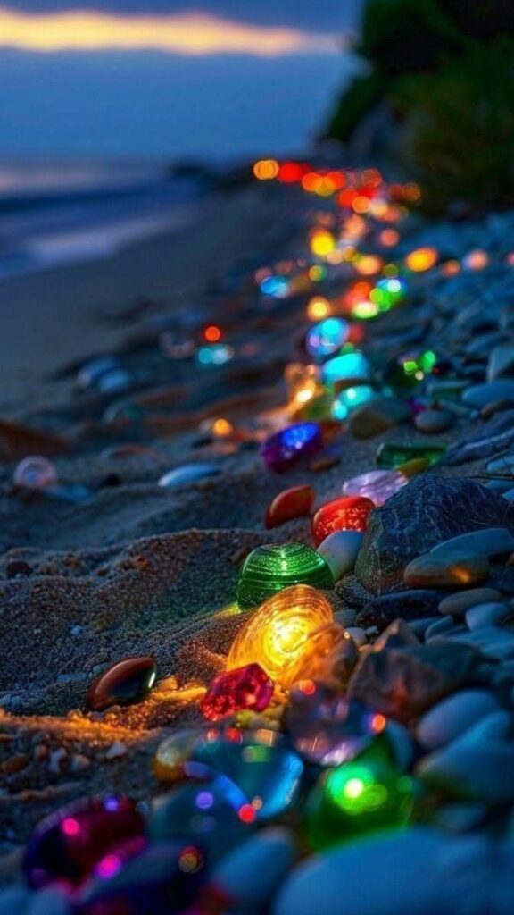 Hòn đá lấp lánh, ánh đèn lung linh đêm tối