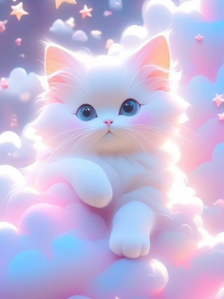 Tổng hợp 80+ hình Nền iPad 4K đẹp nhất 2025 miễn phí 1 Mèo trắng dễ thương giữa mây hồng
