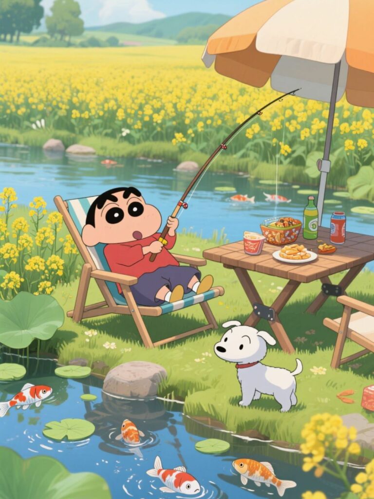 Tổng hợp 80+ hình Nền iPad 4K đẹp nhất 2025 miễn phí 3 Shin đang câu cá cùng Bạch Tuyết